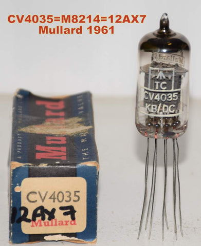 (!!!!!) (Recommended Single) CV4035=M8214=12AX7 Mullard England box plates NOS flying leads 1961 (solder leads into ckt)