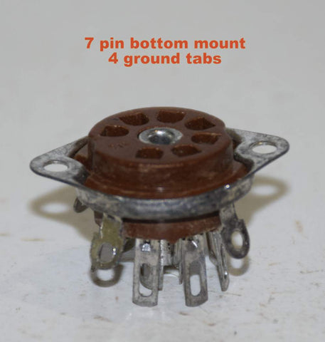 7 pin USA MADE brown phenolic bottom chassis mount NOS - 4 ground tabs (2 in stock)