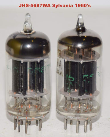 (!!!) (Good Value Pair) JHS-5687WA Sylvania used/very good 1960's faded printing (35.4/34.2ma and 37.0/36.5ma)