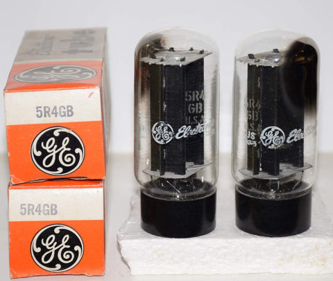 (!!!!) (Best Pair) 5R4GB GE black base NOS 1981 (51-54/40 and 52-55/40 x 2 tubes)