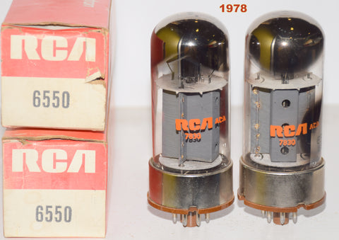 (!!!!!) (BEST SYLVANIA PAIR) 6550 Sylvania welded plates branded RCA 1978 low hours/like new (124ma and 130ma)