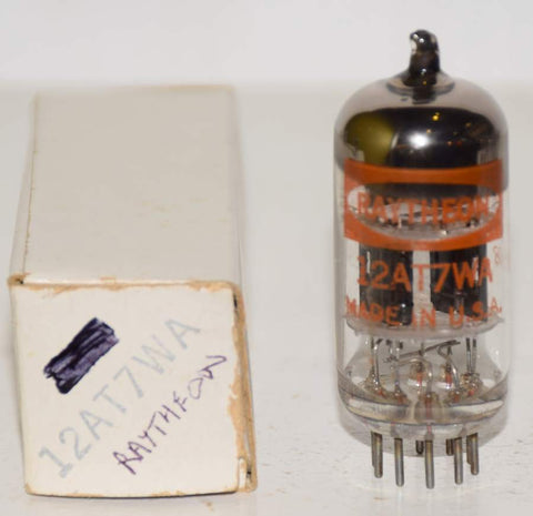 (!) 12AT7WA Raytheon NOS black plates - triple mica - O getter halo 1960's mis-matched triode sections (7/12ma)