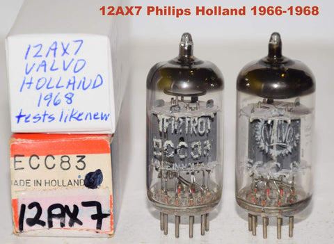 (!!!) (Recommended Pair) 12AX7 Triotron by Philips Holland NOS and Valvo Holland like new 1966-1968 (1.7/1.5ma and 1.5/1.5ma)