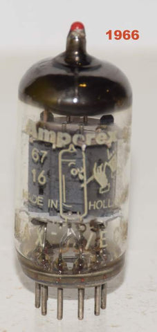 (!!!!!) (Best Value Single) 12AX7 Amperex Bugle Boy Holland red-tip used/good 1966 (0.8/1.6mA and Gm=1400/1800) (red tip mil-grade)