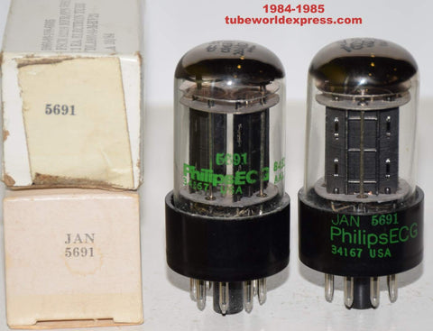 (!!!!!) (Best Pair) JAN-5691 Philips by Sylvania black plates NOS 1984-1985 (2.0/2.2mA and 2.1/2.4mA) (Best 6SL7GT sub) (same internals as 5691 red base) 1-3% matched