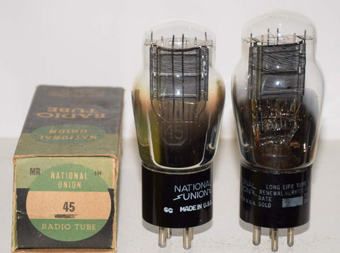 (!!!) (Best Value Pair) 45 National Union ST-14 NOS and like new printed base 1950 era same build (25ma and 28ma) (Lampizator, SET)