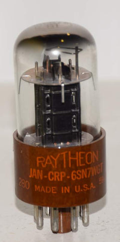 6SN7WGT Raytheon brown base black ribbed plates