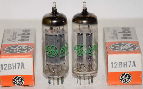 (!!!!!) (Recommended Pair) 12BH7A GE ribbed plates NOS 1970's (9.6/10.4ma and 8.2/9.6ma) (sweet sound)
