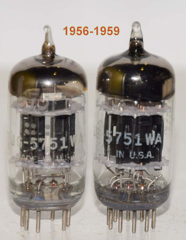 (!!!!) (Best Pair) JG-5751WA GE black plates triple mica D getter 1956-1959 like new (2.6/2.6ma and 2.9/2.8ma) (Highest mA and Gm)