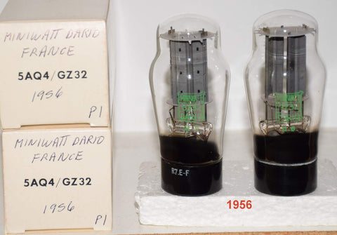 (!!!) (BEST PAIR #2) GZ32 Miniwatt Dario France NOS 1956 (63-63/40 and 62-62/40) (small rattle inside each base)