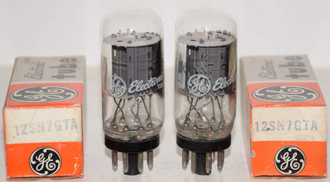 (!!!!) (Best Pair) 12SN7GTA GE coin-base side getter NOS 1980 (11.4/10.6ma and 10.8/10.6ma) 1-3% matched (Highest Ma and Gm)
