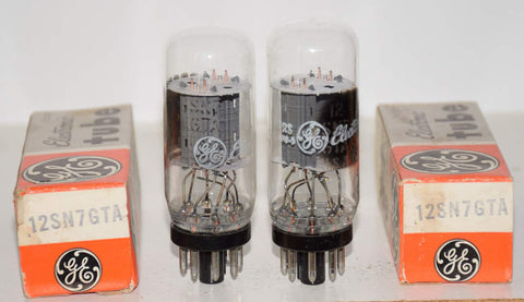(!!!) (Best Value Pair) 12SN7GTA GE coin-base side getter NOS 1980 (7.2/8.2ma and 7.2/7.6ma) 1-3% matched (Same Gm)