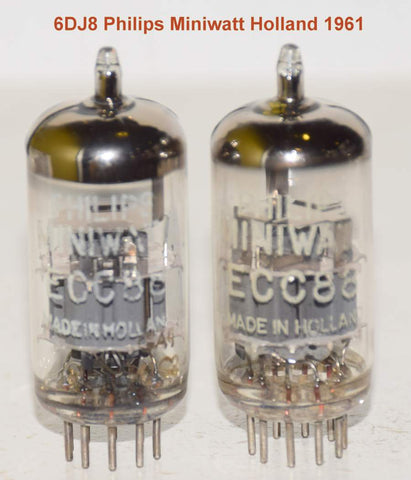(!!!!) (Best Value Pair) 6DJ8 Philips Miniwatt Holland used/very good 1961 (14.0/14.5ma and 14.6/12ma) (sonically similar to Bugle Boy)