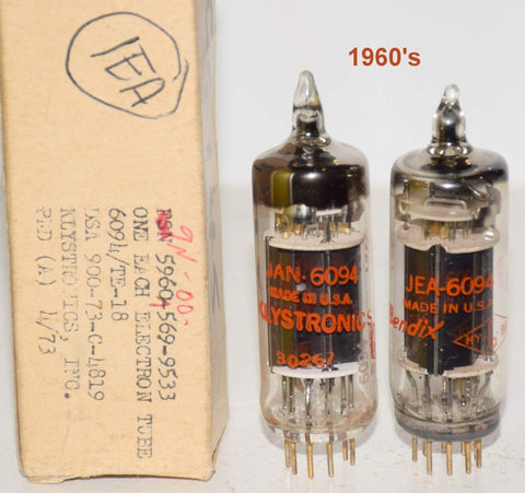 (!!) (Recommended Pair) JEA-6094 and JAN-6094 Bendix NOS 1959-1961 (49ma and 53ma)
