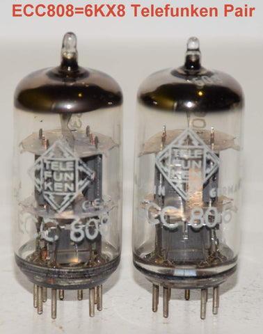 (!!!) (BEST PAIR) ECC808=6KX8 Telefunken Diamond Bottom NOS 1963-1966 (1.1/1.3ma and 1.3/1.0ma)
