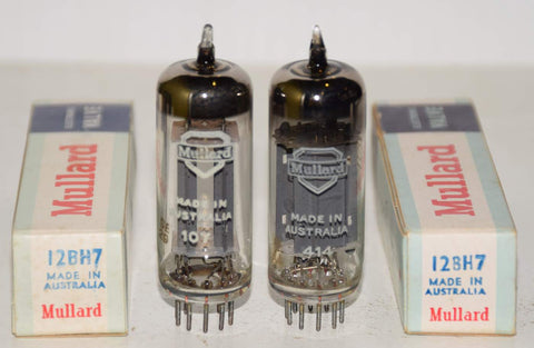 (!!!!!) (Best Pair #1) 12BH7 Mullard Australia by AWA gray ribbed plates NOS 1960's (9.6/10.2ma and 9.2/10.1ma) 1-3% matched (close Gm) (similar sound to RCA) (rare)