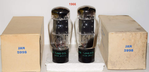 (!!!!) (Best Pair #2) JAN-5998 Tungsol NOS black plates NOS 1966 same build as 421A Western Electric (84ma/104ma and 91ma/95ma) (close Gm balance)