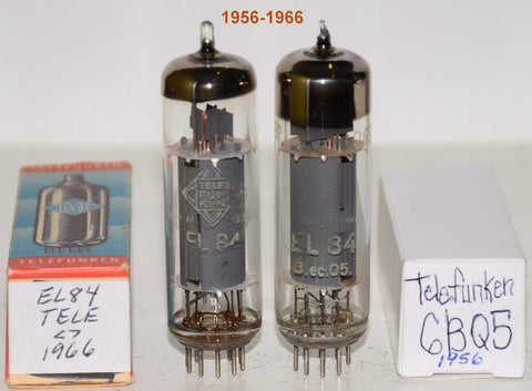 (!!!) (Best Value Pair) EL84 Telefunken Germany <> bottom used/strong 1956-1966 (47.6ma and 44.8ma) (same Gm)