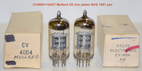 (!!!!) (Best Pair) CV4004=12AX7 Mullard box plates NOS 1981 (0.9/1.2ma and 0.9/1.1ma)