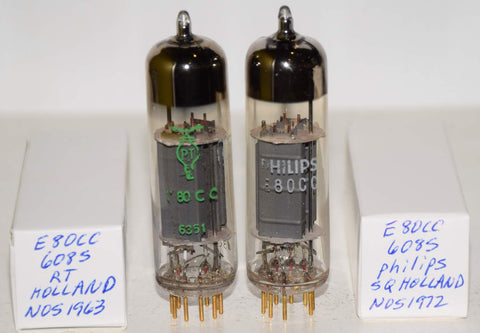 (!!!!) (Best Pair #2) E80CC=6085 Philips Holland 1963-1972 (6.1/6.8ma and 6.2/7.1ma) (Highest mA and Gm)