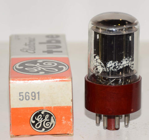 (!!!!) (Single) 5691 RCA branded GE red base black plates NOS 1960's a few vertical scratches on base (2.1ma/2.3ma)