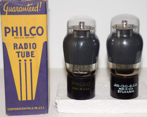 (!!!) (Best Pair #2) 6L6GA Philco Sylvania and Sylvania coated glass NOS 1944 (76ma and 78.5ma) (Highest mA and Gm)