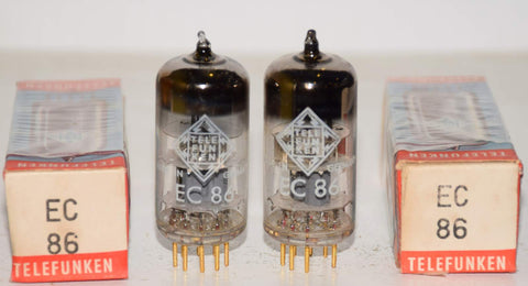 (!!) (BEST PAIR #1) EC86 Telefunken Germany <> bottom gold pins NOS 1960-1961 (11.7ma and 12.4ma) (close Gm)