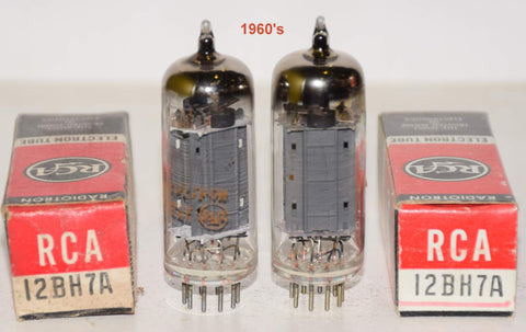 (!!!) (Good Value Pair) 12BH7A RCA used/very good 1960's (8.0/9.2ma and 9.0/9.7ma) (close Gm)