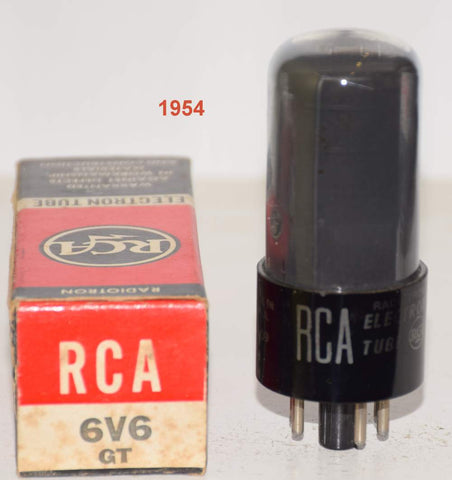 (!!!!!) (Best Single 1954) 6V6GT RCA black plate coated glass NOS 1954 (42.5ma) (Fender, Swart, Clark, Victoria, Ampeg, Silvertone amps)