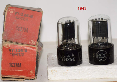 (!!!!) (Best Pair #1) 6X5GT=VT-126B RCA black plates NOS 1943 (52-54/40 and 52-56/40)