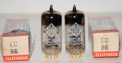 (!!) (BEST PAIR #2) EC86 Telefunken Germany <> bottom gold pins NOS 1960 (10.5ma and 11.2ma) (close Gm)