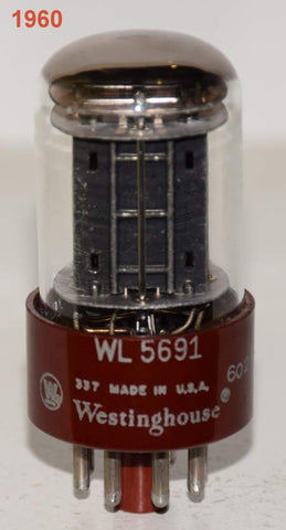 (!!!) (Recommended Single) 5691 RCA Red Base branded Westinghouse black plates used/good 1960 (1.8/2.1ma)