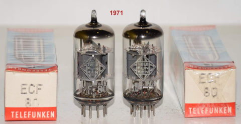(!!!!!) (Best Overall Pair) ECF80=6BL8 Telefunken Germany <> bottom NOS 1971 (13/9.0ma and 12.8/8.8ma) (1-2% matched) (best sound)