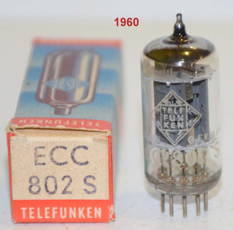 (!!!!) (Best Single #1) ECC802S=12AU7 Telefunken Germany <> bottom NOS 1960 good printing (11.0ma and 10.6ma) (Same Gm)