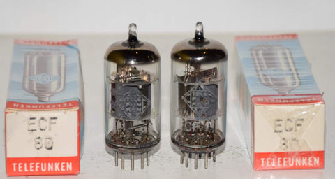 (!!!!!) (Best Pair #2) ECF80=6BL8 Telefunken Germany <> bottom NOS 1971 (12.8/8.8ma and 11.7/9.0ma) (best sound)