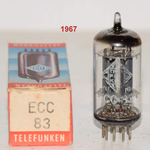 (!!!!) (Best Single) ECC83=12AX7 Telefunken Germany <> bottom smooth plates 1967 (1.6/1.6ma and Gm=1900/1800) (Highest mA and Gm)