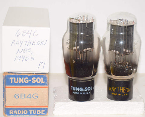 (!!!!) (Pair Pair #2) 6B4G Raytheon NOS 1940's - 1 tube branded Tungsol - same build - separate plates (86ma and 83.5ma)