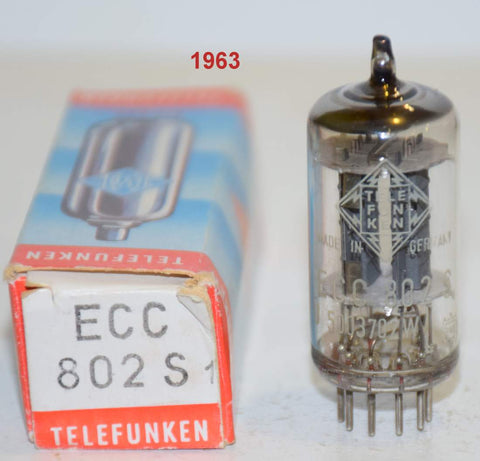 (!!!!) (Best Single #4) ECC802S=12AU7 Telefunken Germany <> bottom NOS 1963 good printing (9.4ma and 10.7ma)
