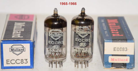 (!!!!!) (Best Pair #1) ECC83=12AX7 Mullard UK ribbed plates NOS 1965-1966 (163 series) (1.3/1.1ma and 1.1/1.2ma) (same Gm) (sweet sound)