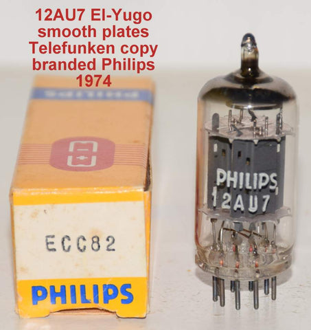 (!!!!) (Single) 12AU7 EI Yugoslavia (Telefunken copy) smooth plates branded Philips NOS 1974 (8.2/7.8ma) (High Gm)