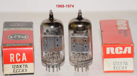 (!!!!) (Best Value Pair) 12AX7A RCA gray ribbed plates NOS 1968-1974 (best tone) (0.8/0.9ma and 0.8/1.0ma) (Fender, Rogue, McIntosh, CJ)