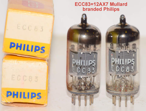 (!!!!!) (Best Pair #1) ECC83=12AX7 Mullard UK branded Philips ribbed plates NOS 1964-1969 (163 series) (1.5/1.4ma and 1.3/1.4ma) (sweet sound) (Close Gm)
