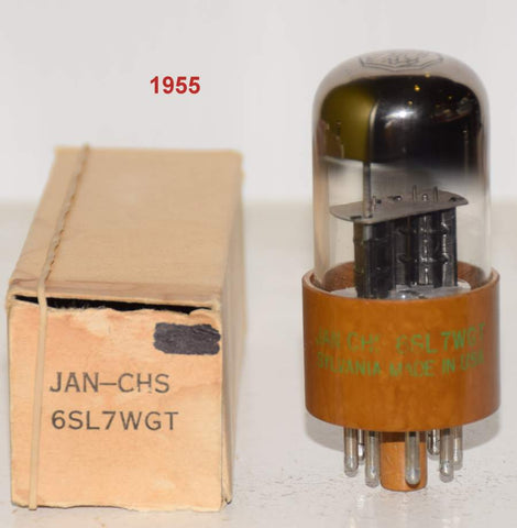 (!!!!) JAN-CHS-6SL7WGT Sylvania brown base D getter NOS 1955 (2.2/1.7ma)