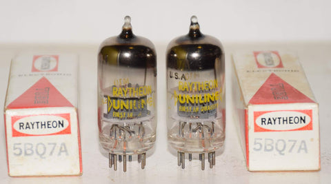 (!) (PAIR) 5BQ7A Raytheon by Sylvania gray plates NOS 1970 era (10.4/9.4ma and 9.4/9.6ma)
