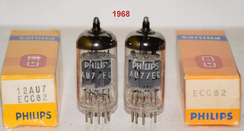 (!!!!!) (Best Pair #1) ECC82=12AU7 Philips Holland 1968 almost same date codes (10.5/10.3ma and 10.8/10.8ma) (sweet sound) 1-3% matched (Same Gm)