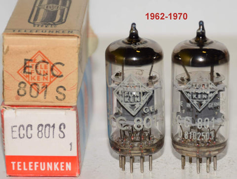 (!!!!!) (Best Pair) ECC801S=12AT7 Telefunken Germany <> bottom NOS triple mica 1962 and 1970 (8.2/8.0mA and 8.3/8.6mA) (1-3% matched)