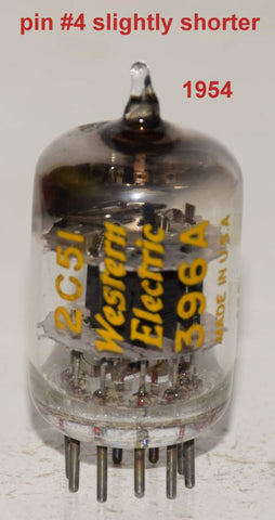 (!!!!) (Single) 2C51=396A Western Electric D getter used/good 1954, pin #4 shorter (5.0ma/5.6ma)
