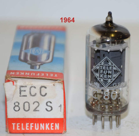 (!!!!) (Best Single #1) ECC802S=12AU7 Telefunken Germany <> bottom NOS 1964 good printing (11.0ma and 11.7ma)