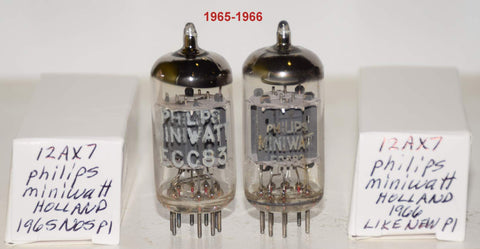 (!!!!!) (Best Pair #2) 12AX7=ECC83 Philips Miniwatt Holland NOS and like new 1965-1966 (1.3/1.5ma and 1.4/1.3ma) 1-3% matched