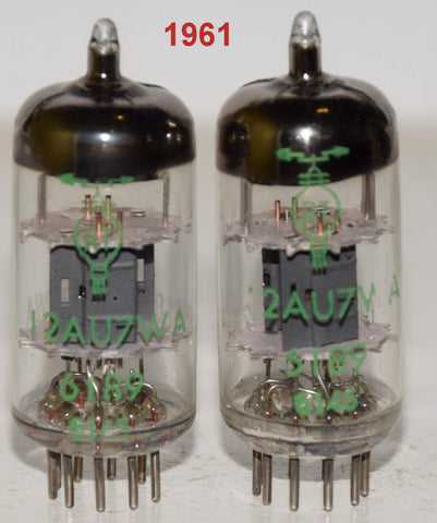 (!!!!) (Best Pair #2) 12AU7WA=6189 RT Radio Technique France NOS 1961 (8.8/8.8ma and 9.4/8.8ma) (close Gm)